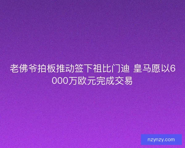 老佛爷拍板推动签下祖比门迪 皇马愿以6000万欧元完成交易